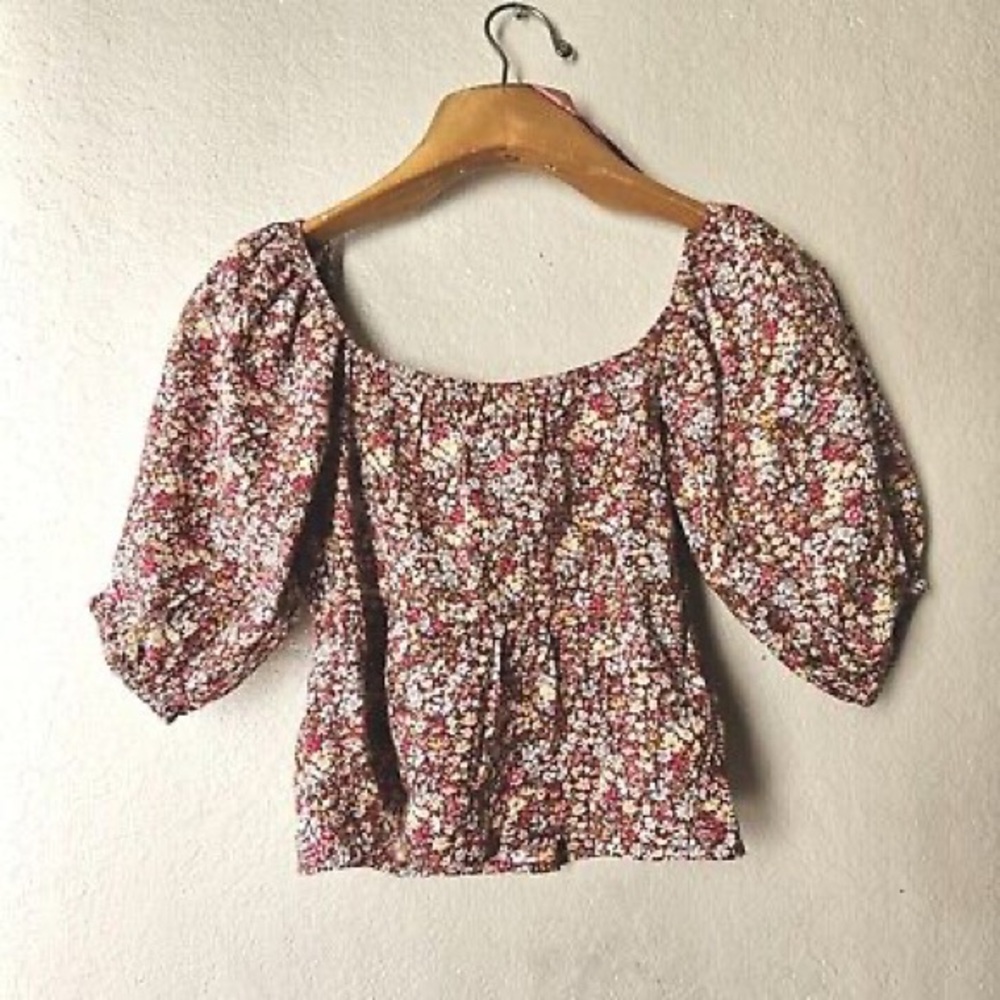 Floral Puff Sleeve Floral Square Neck Top